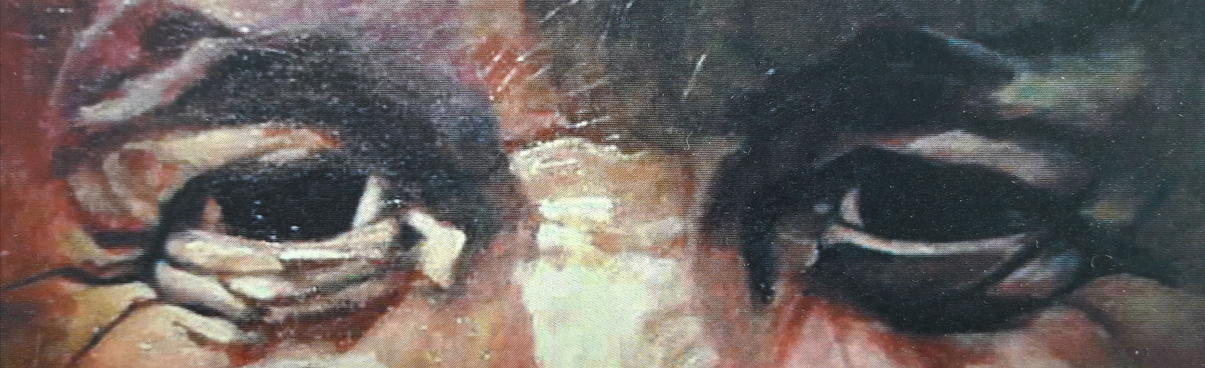 Detail schilderij door Mariska de Kok - titel Zien & gezien worden - formaat 100 x 100 cm jaartal 2002 